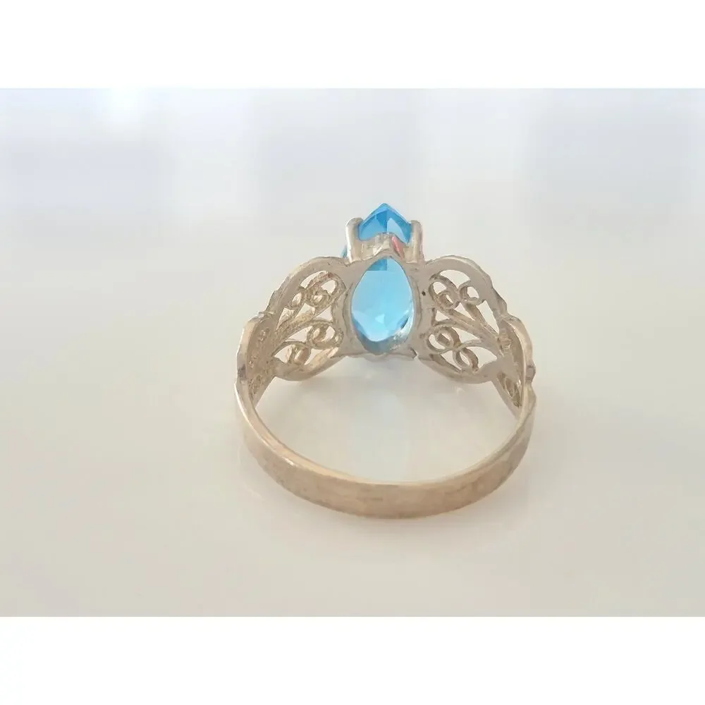 Vintage Topaz Marquise Sterling Silver Filigree Ring